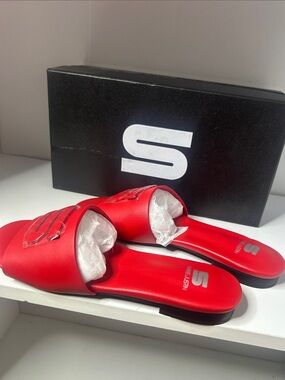 Skechers Women's Red Slide Mules with Embellished Band